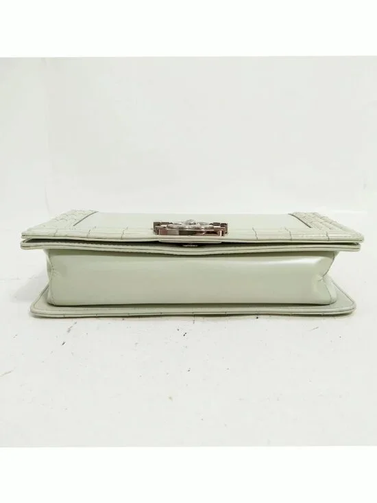 Authentic Chanel Boy Bag Mint Green Quilted Leather Flap Silver Chain CC Logo - Picture 8 of 16